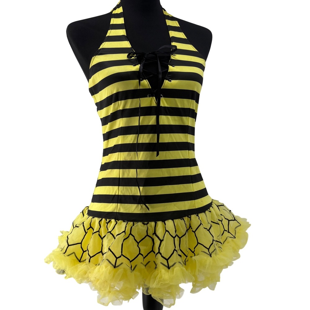 Y2K Leg Avenue Womens Bumble Bee Costume Dress Yellow Black Striped Tutu S/M
